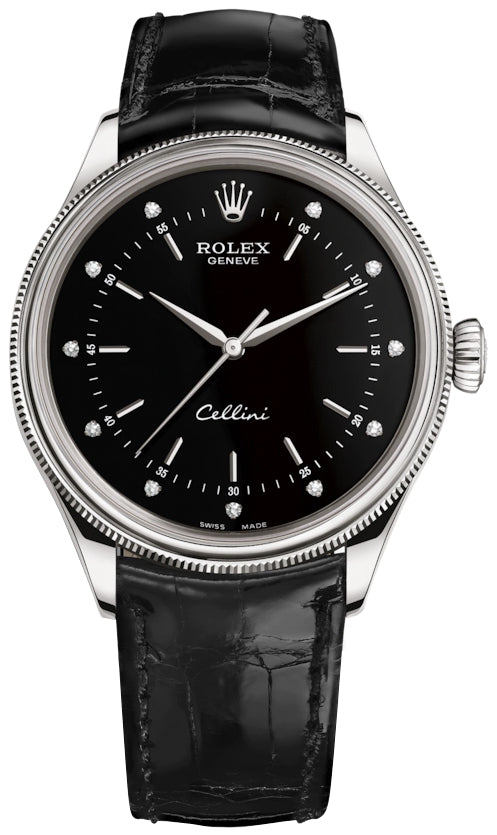 Rolex Cellini Time 39mm 50509 Black Diamond Black Strap