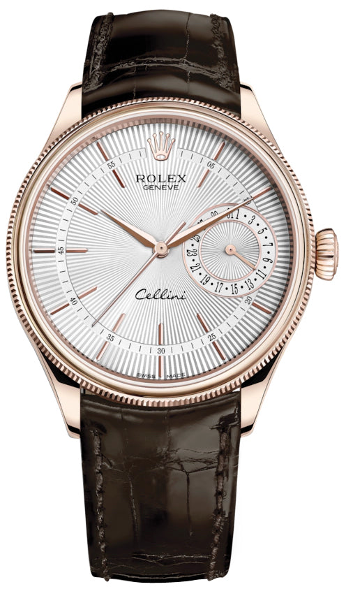 Rolex Cellini Date 39mm 50515 Silver Brown Strap