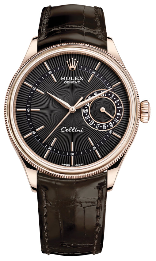 Rolex Cellini Date 39mm 50515 Black Brown Strap