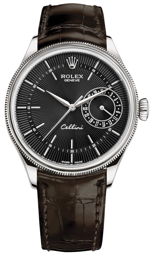 Rolex Cellini Date 39mm 50519 Black Brown Strap