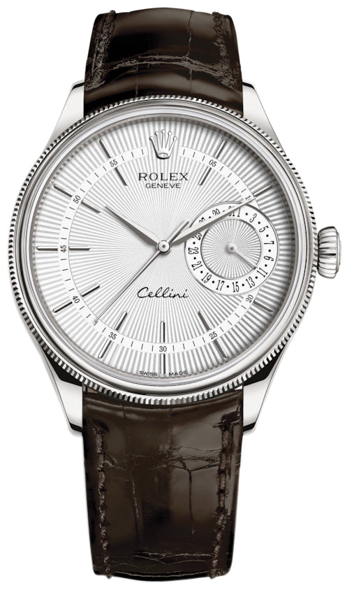 Rolex Cellini Date 39mm 50519 Silver Brown Strap