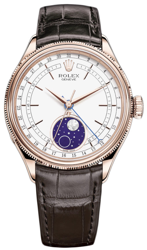 Rolex Cellini Moonphase 39mm 50535 White Brown Strap