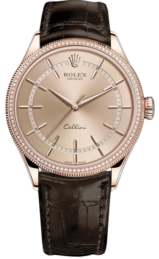 Rolex Cellini Time 39mm 50605rbr Pink Brown Strap
