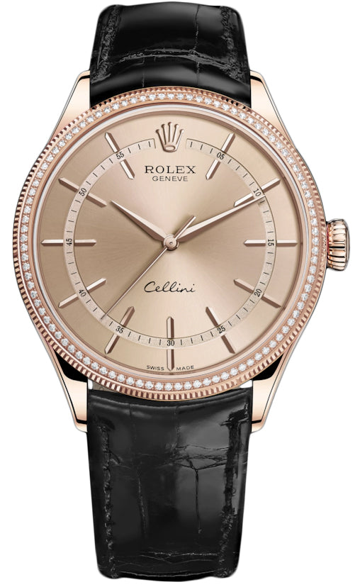 Rolex Cellini Time 39mm 50605rbr Pink Black Strap