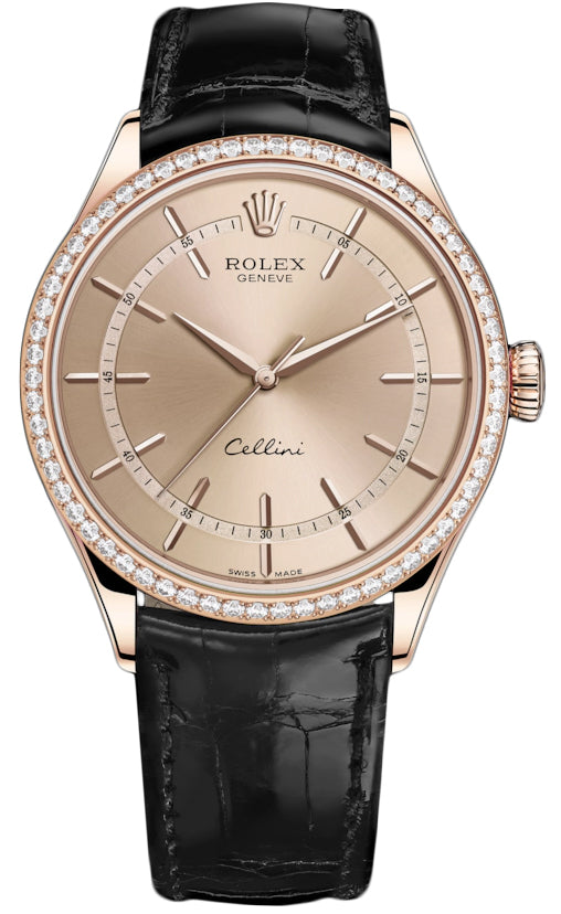 Rolex Cellini Time 39mm 50705rbr Pink Black Strap