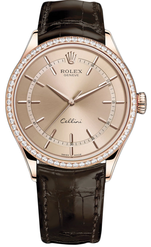 Rolex Cellini Time 39mm 50705rbr Pink Brown Strap