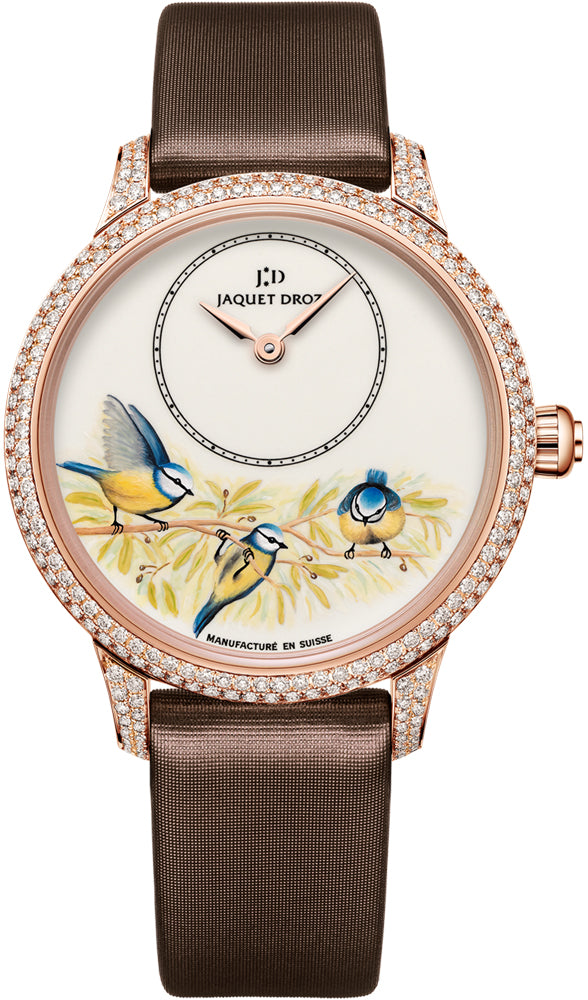 Jaquet Droz Les Ateliers d'Art Petite Heure Minute Enamel Painting 35mm j005003501 BLUE BIRDS