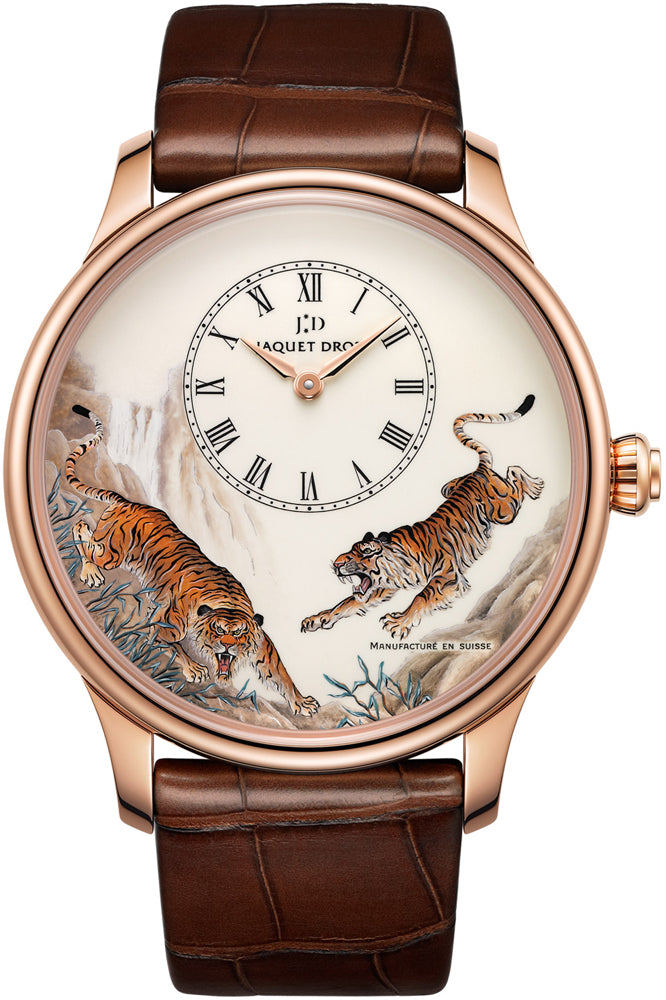 Jaquet Droz Les Ateliers d'Art Petite Heure Minute Enamel Painting 43mm J005033222 TIGERS