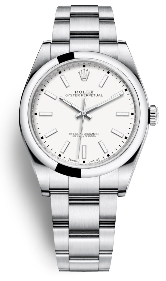 Rolex Oyster Perpetual 39mm Automatic White Index Dial 114300