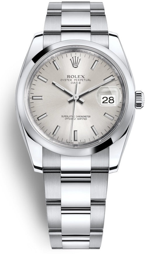 Rolex Oyster Perpetual Date 34 Silver Dial Stainless Steel Bracelet Automatic 115200