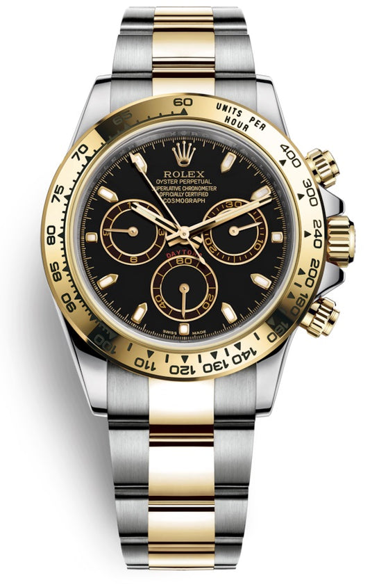 Rolex Cosmograph Daytona 40mm Two Tone Steel and Yellow Gold Black Index Dial Chronograph 116503
