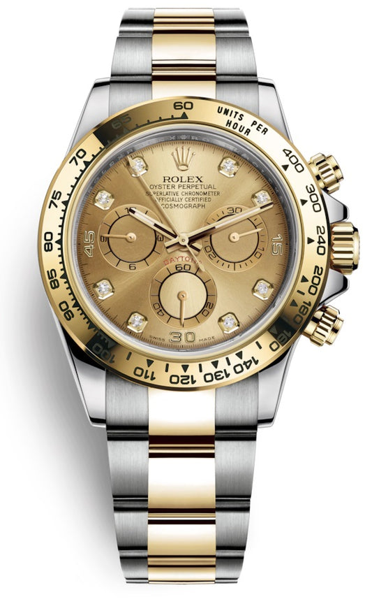 Rolex Cosmograph Daytona Steel and Yellow Gold Champagne Diamond Dial 116503