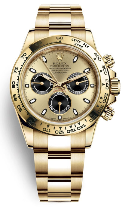 Rolex Cosmograph Daytona 40mm 18k Yellow Gold Champagne and Black Dial Chronograph 116508