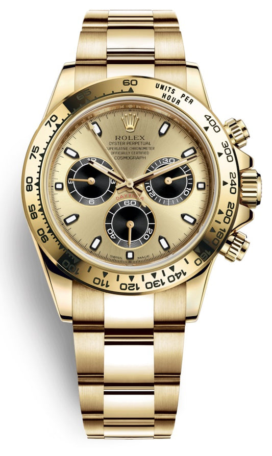 Rolex Cosmograph Daytona 40mm 18k Yellow Gold Champagne and Black Dial Chronograph 116508