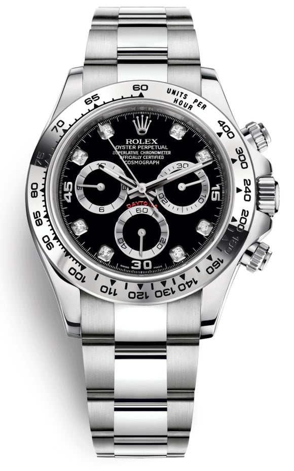 Rolex Cosmograph Daytona 18kt White Gold Black Diamond Dial 116509