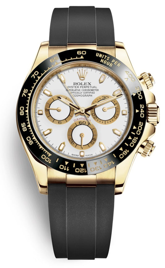 Rolex Cosmograph Daytona Yellow Gold White Index Dial Oysterflex 116518