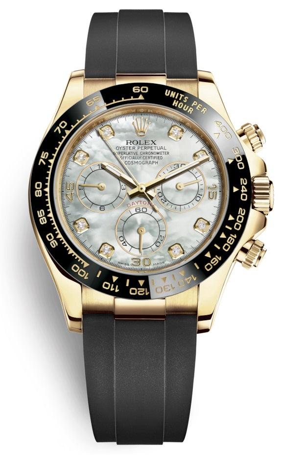 Rolex Cosmograph Daytona Yellow Gold White Mother of Pearl Diamond Dial Oysterflex 116518