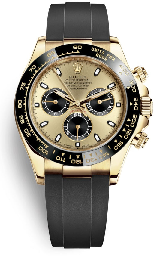 Rolex Cosmograph Daytona Yellow Gold Champagne and Black Oysterflex 116518