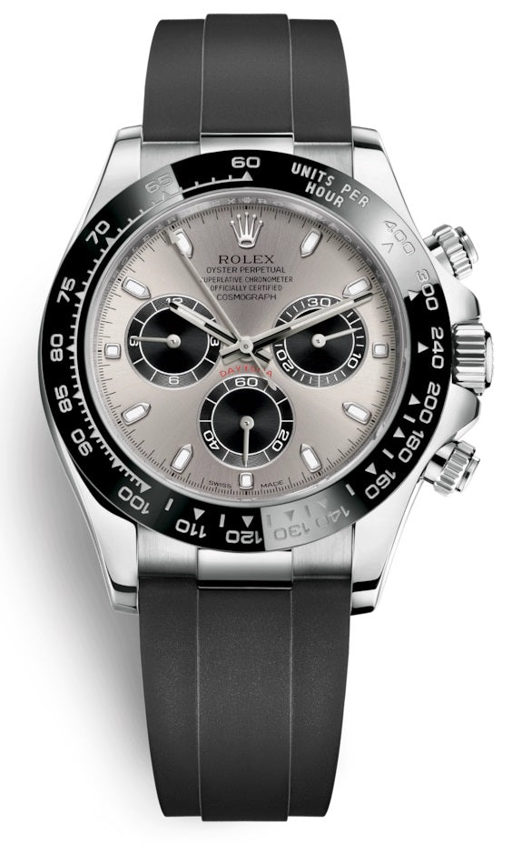 Rolex Cosmograph Daytona 18k White Gold Steel Silver Dial Oysterflex 116519