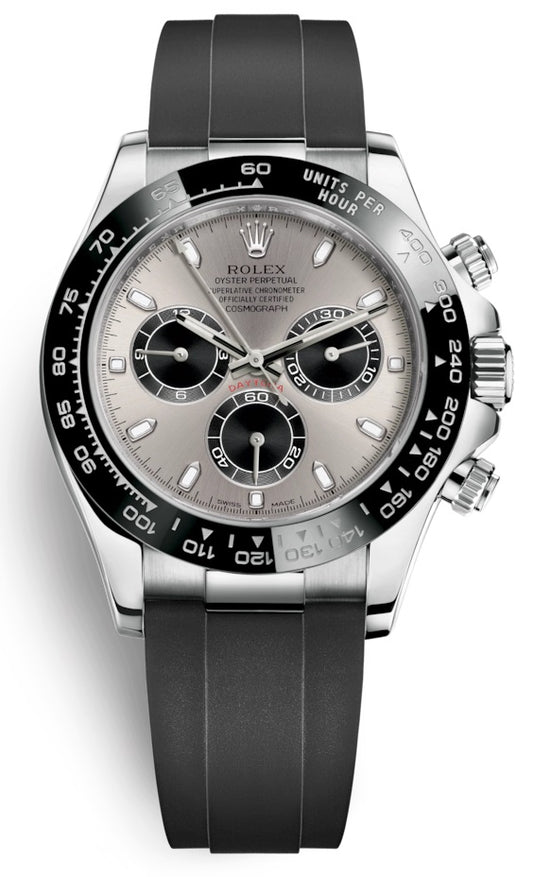 Rolex Cosmograph Daytona 18k White Gold Steel Silver Dial Oysterflex 116519