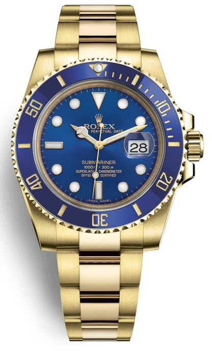 Rolex Oyster Perpetual Submariner Blue Date 116618LB Yellow Gold 116618