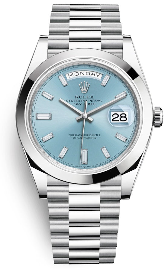 Rolex Day-Date 40 President Platinum Ice Blue Baguette Dial President 228206