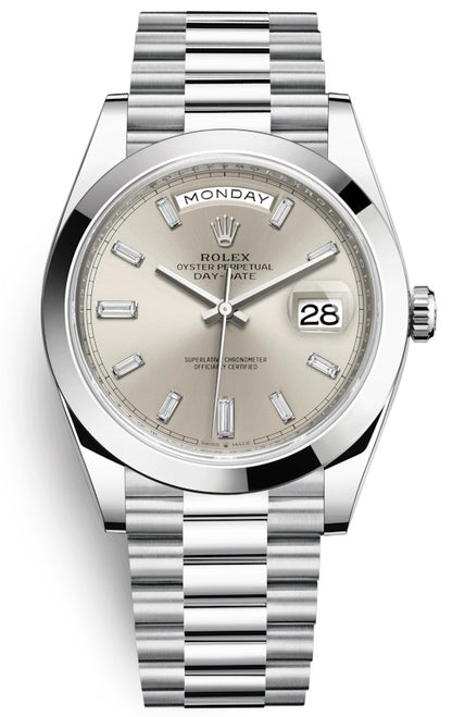 Rolex Day-Date 40 President Platinum Silver Baguette Dial President 228206