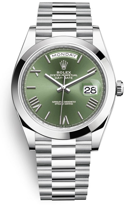 Rolex Day-Date 40 President Platinum Olive Green Roman Dial President 228206