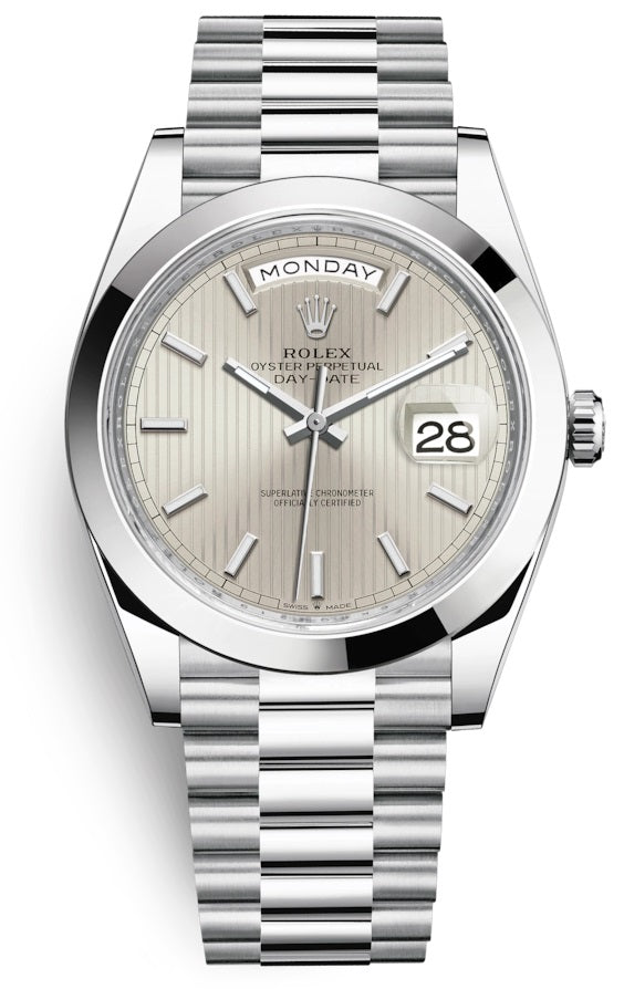 Rolex Day-Date 40 President Platinum Silver Stripe Index Dial President 228206