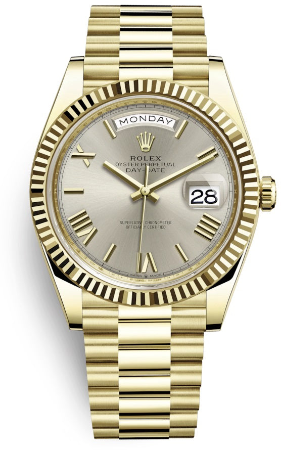 Rolex Day-Date 40 President 18k Yellow Gold Silver Roman Dial President 228238