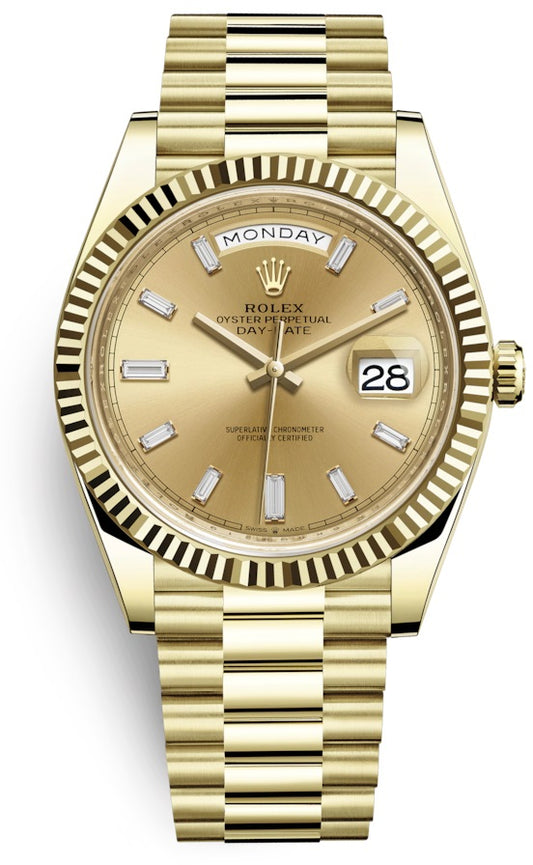 Rolex Day-Date 40 President 18k Yellow Gold Champagne Diamond Baguette Dial President 228238