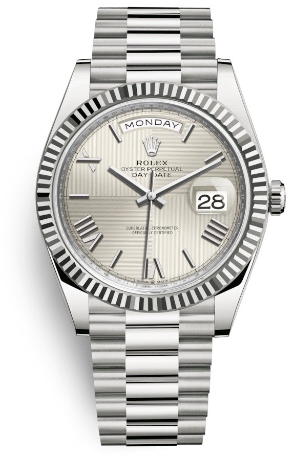 Rolex Day-Date 40 President 18k White Gold Silver Quadrant Roman Dial President 228239