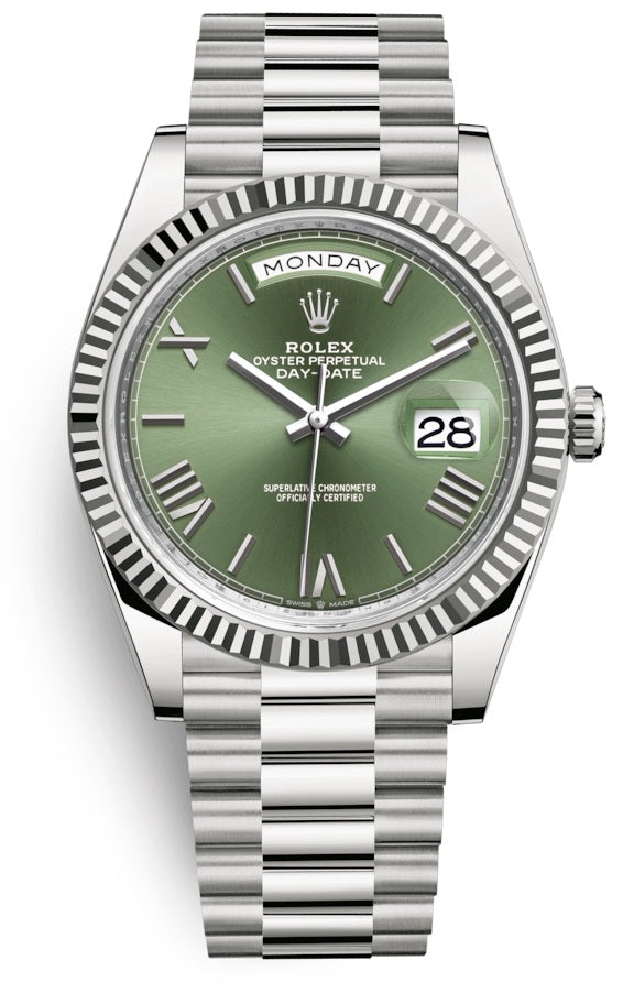 Rolex Day-Date 40 President 18k White Gold Olive Green Dial President 228239